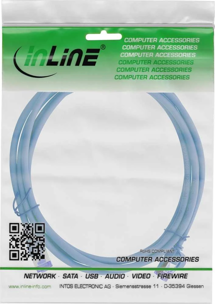 InLine plonas tinklo kabelis Slim Cat.6A, S/FTP, TPE (LSZH), lankstus, PoE, mėlynas, 5 m (74905B)
