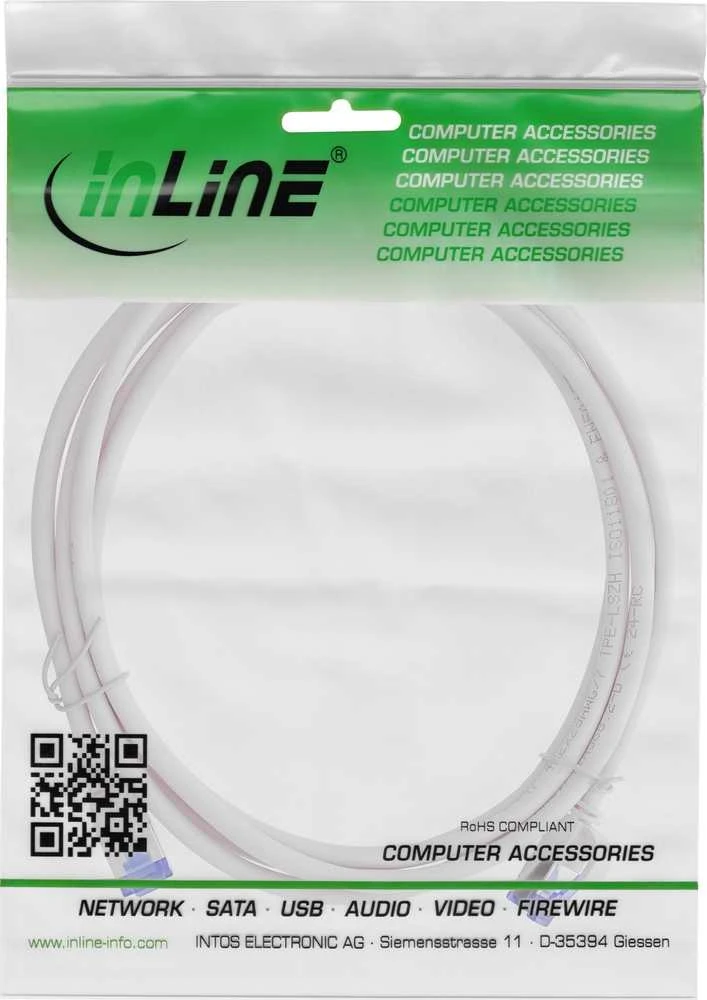 InLine Plono laido tinklo kabelis Cat.6A, S/FTP, TPE (LSZH), lankstus, PoE, pilkas, 20m (74920)