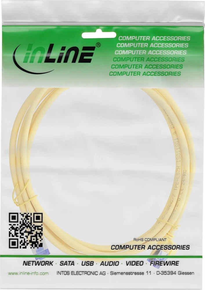 InLine Tinklo kabelis Slim Cat.6A, S/FTP, TPE (LSZH), lankstus, PoE, geltonas, 3m (74903Y)