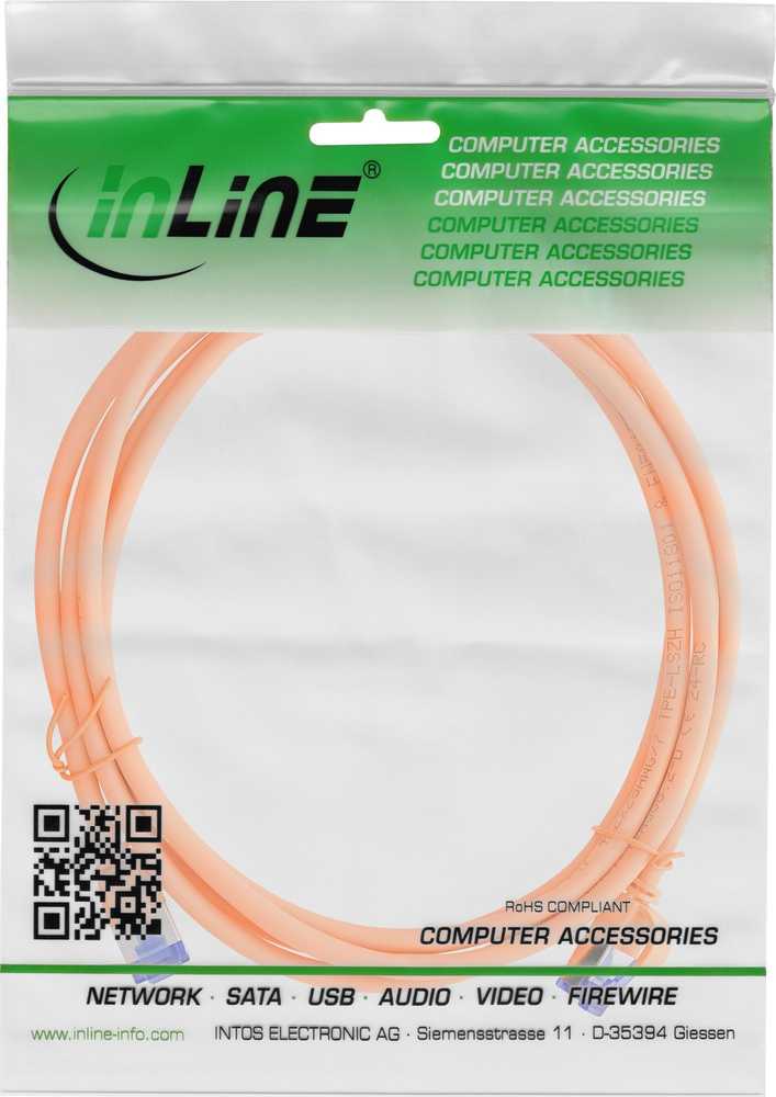 „InLine®“ plonas jungiamasis kabelis, Cat.6A, S/FTP, TPE (LSZH) lankstus, PoE, oranžinis, 20m