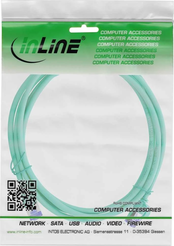 InLine „Slim Cat.6A“ tinklo kabelis, S/FTP, TPE (LSZH), lankstus, PoE, žalias, 3 m (74903G)