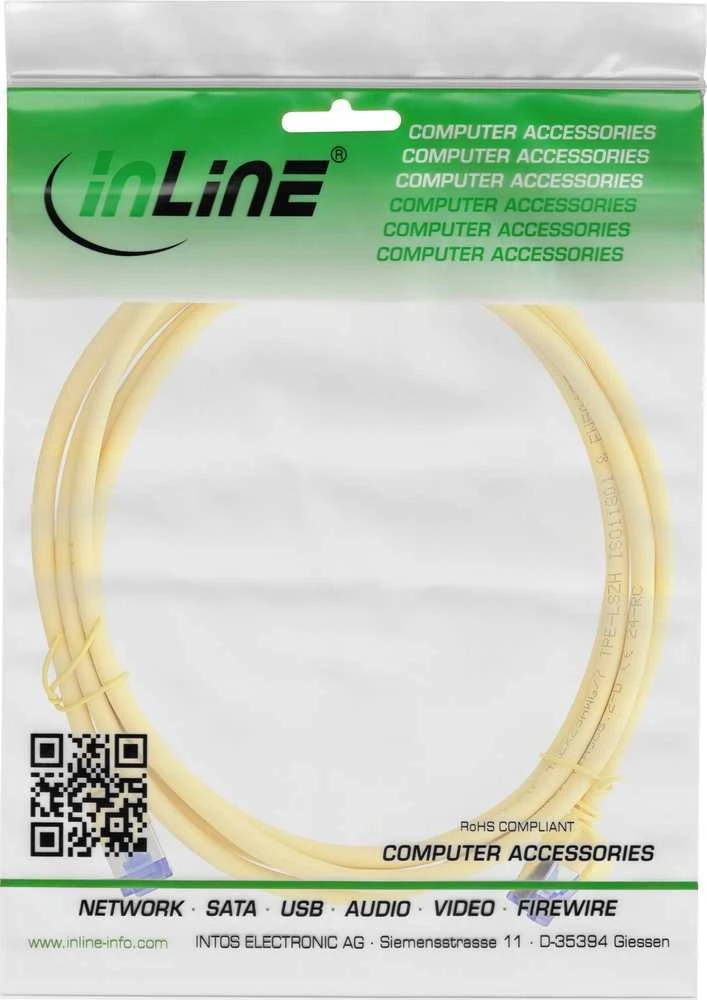 InLine „Slim“ tipo tinklo kabelis „Cat.6A“, S/FTP, TPE (LSZH), lankstus, PoE, geltonas, 30 m (74930Y)