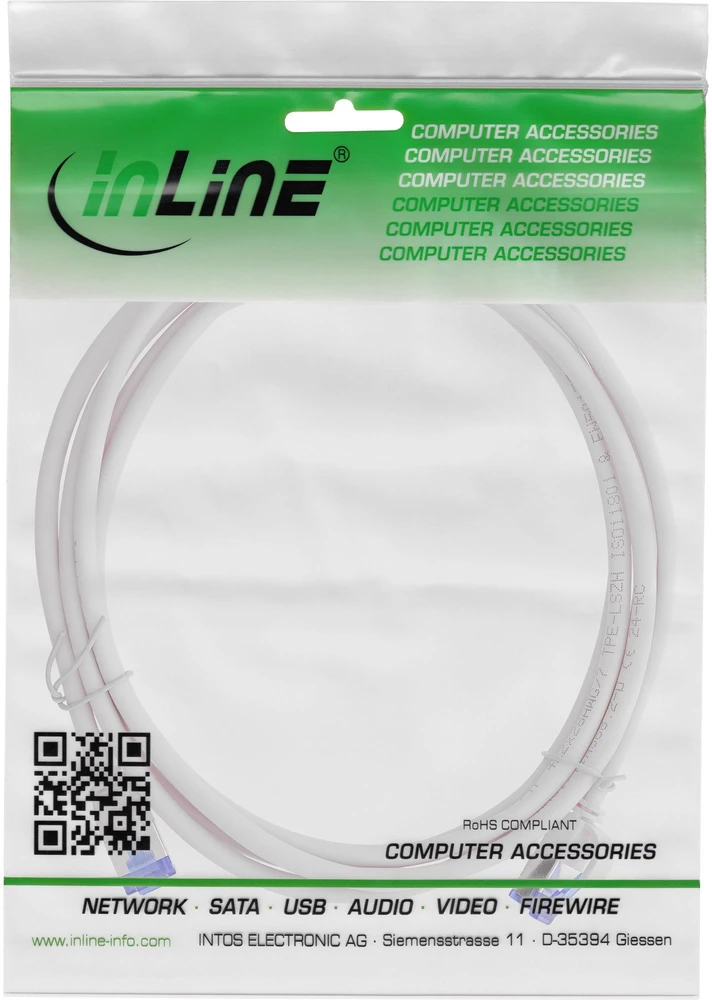 InLine „Slim Cat.6A“ tinklo kabelis, S/FTP, TPE (LSZH), lankstus, PoE, pilkas, 3 m (74903)