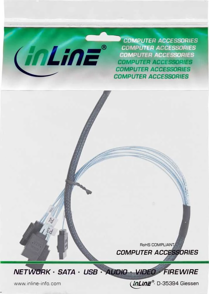 InLine ® Plonas SAS laidas, SFF-8654 iki 4x SATA 7 kontaktų, 12Gb/s, 1m