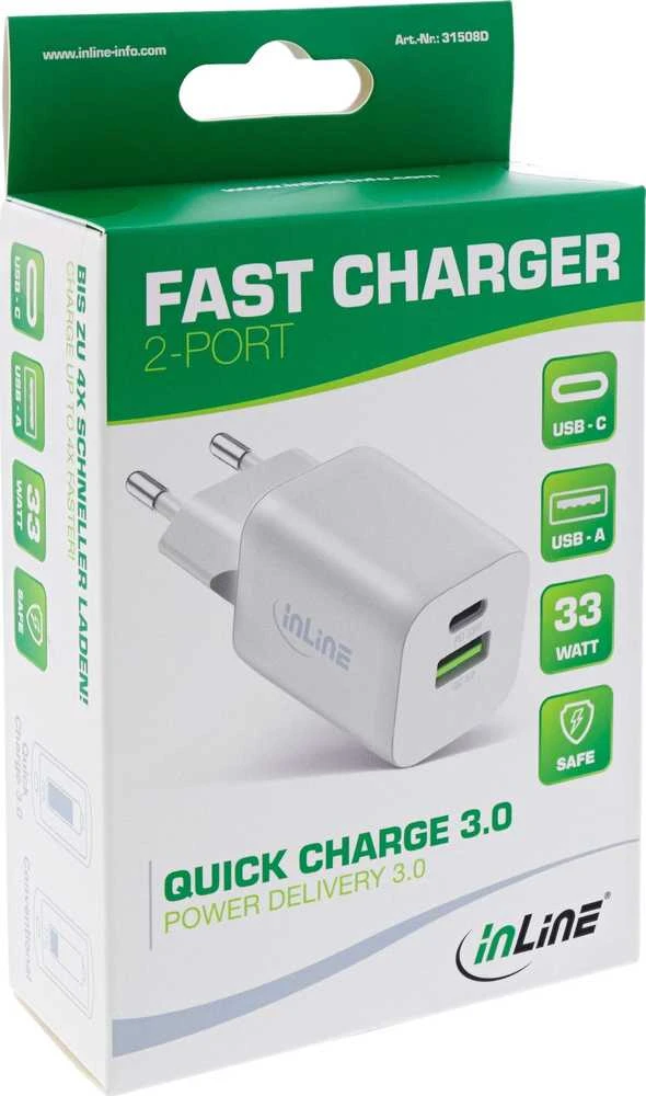 Įkroviklis InLine Power Delivery + Quick Charge 1x USB-A 1x USB-C Balta