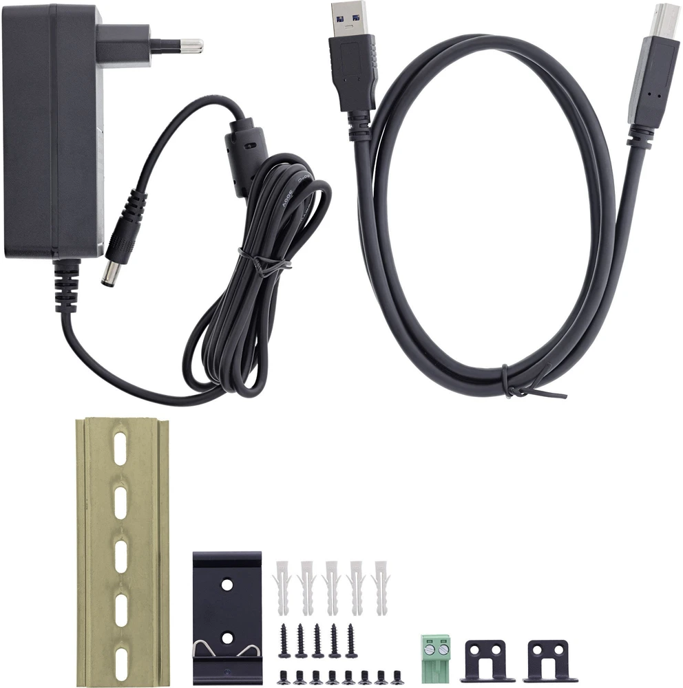 „InLine“ pramoninis USB šakotuvas 3.2 „Gen 1“ – 7 prievadai – aliuminio korpusas – montuojamas ant DIN bėgelio – 5 Gbps – modelis 33456B – juodas