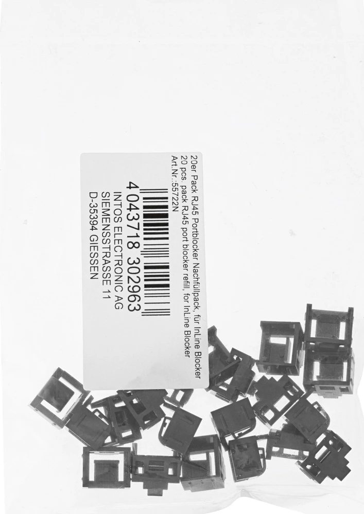 InLine® RJ45 prievadų blokatorius, 20 blokatorių papildymo pakuotė, juoda