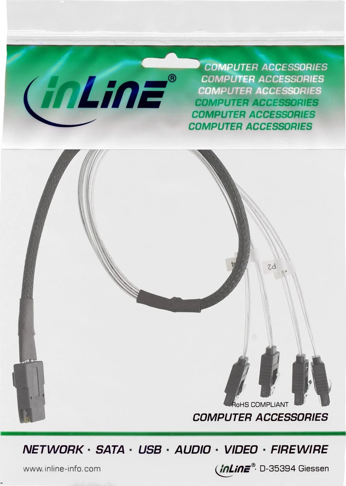 InLine® SAS jungties kabelis Mini SAS SFF8087 iki 4x SATA Crossover OCF 1m