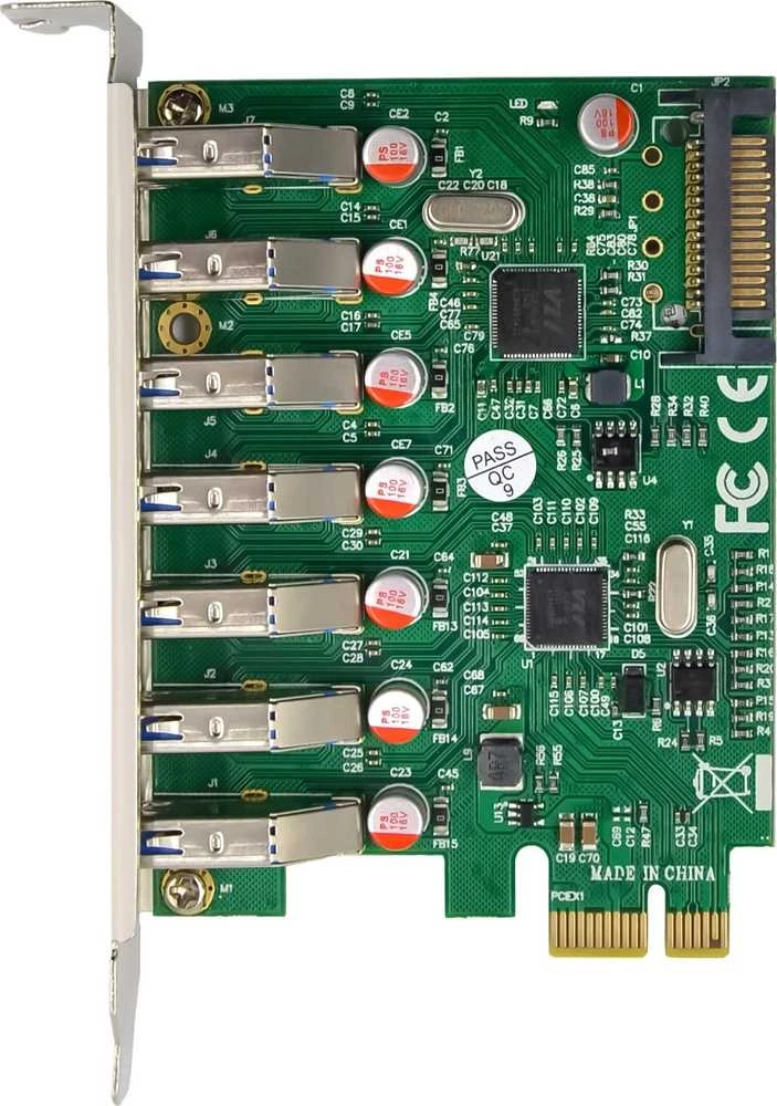 InLine® sąsajos plokštė, 7x USB-A 3.2 Gen.1, PCIe, su SATA maitinimo jungtimi