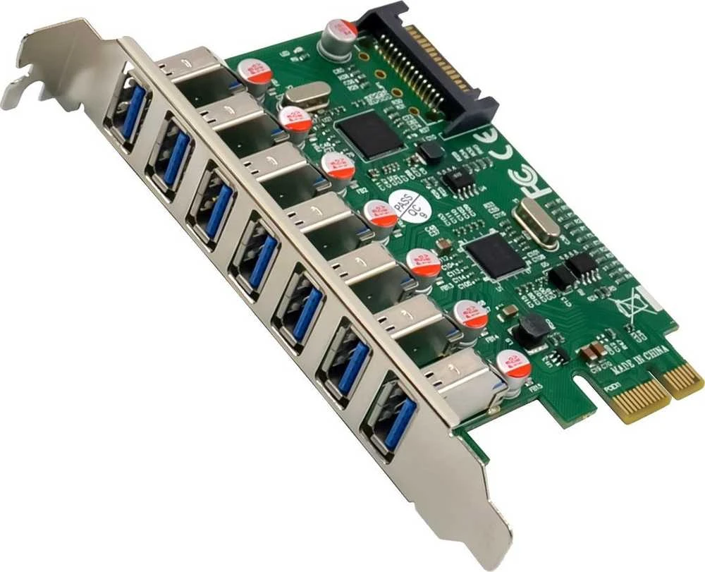 InLine® sąsajos plokštė, 7x USB-A 3.2 Gen.1, PCIe, su SATA maitinimo jungtimi