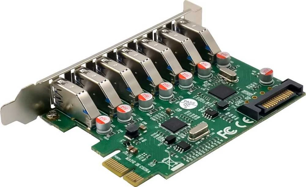 InLine® sąsajos plokštė, 7x USB-A 3.2 Gen.1, PCIe, su SATA maitinimo jungtimi