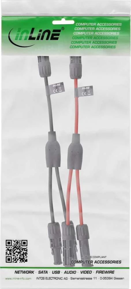 InLine® Saulinio kabelio 2-ių šakų skirstytuvo rinkinys juodas/raudonas 0,36 m