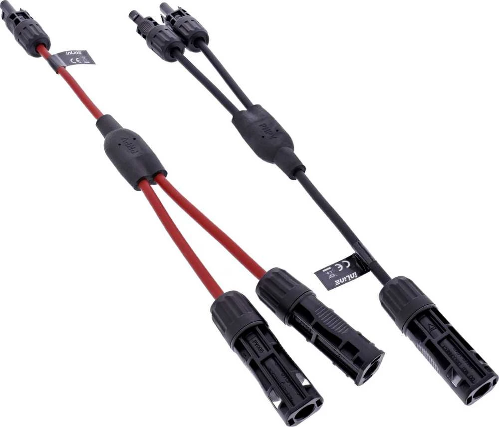 InLine® Saulinio kabelio 2-ių šakų skirstytuvo rinkinys juodas/raudonas 0,36 m