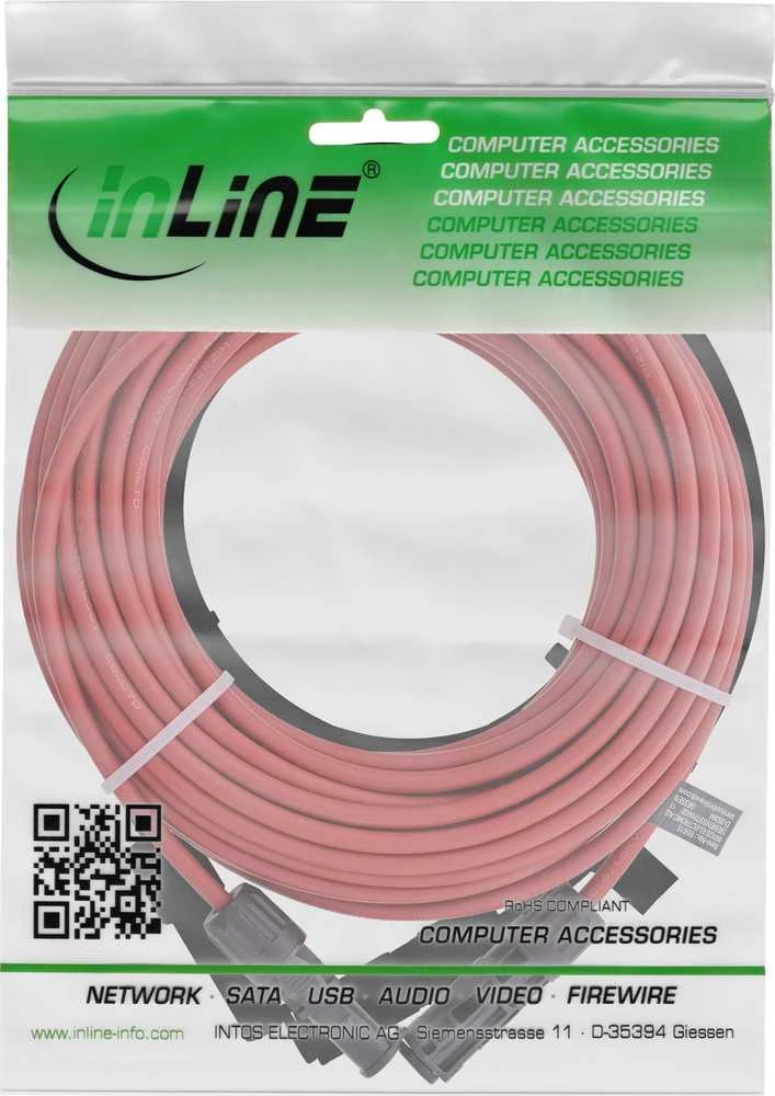 Inline Saulės baterijų prailginimo kabelio rinkinys su kištuku, 4 mm², juodas/raudonas, 15 m