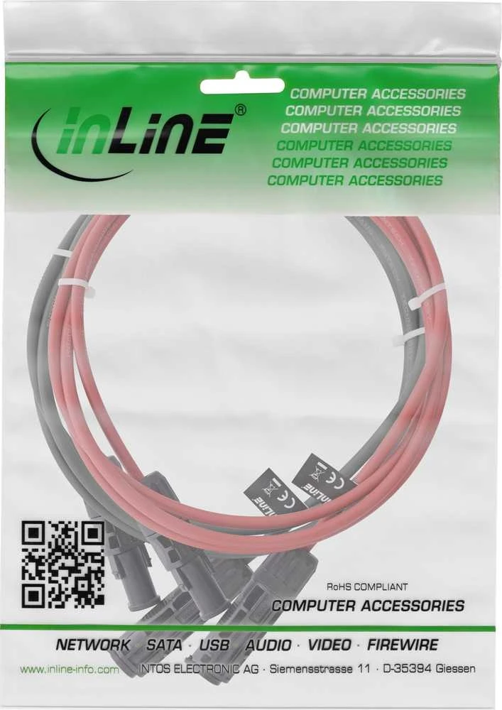 „InLine ®“ saulės energijos kabelio prailginimo rinkinys su saulės kištuku, 6 mm², juodas/raudonas, 3 m