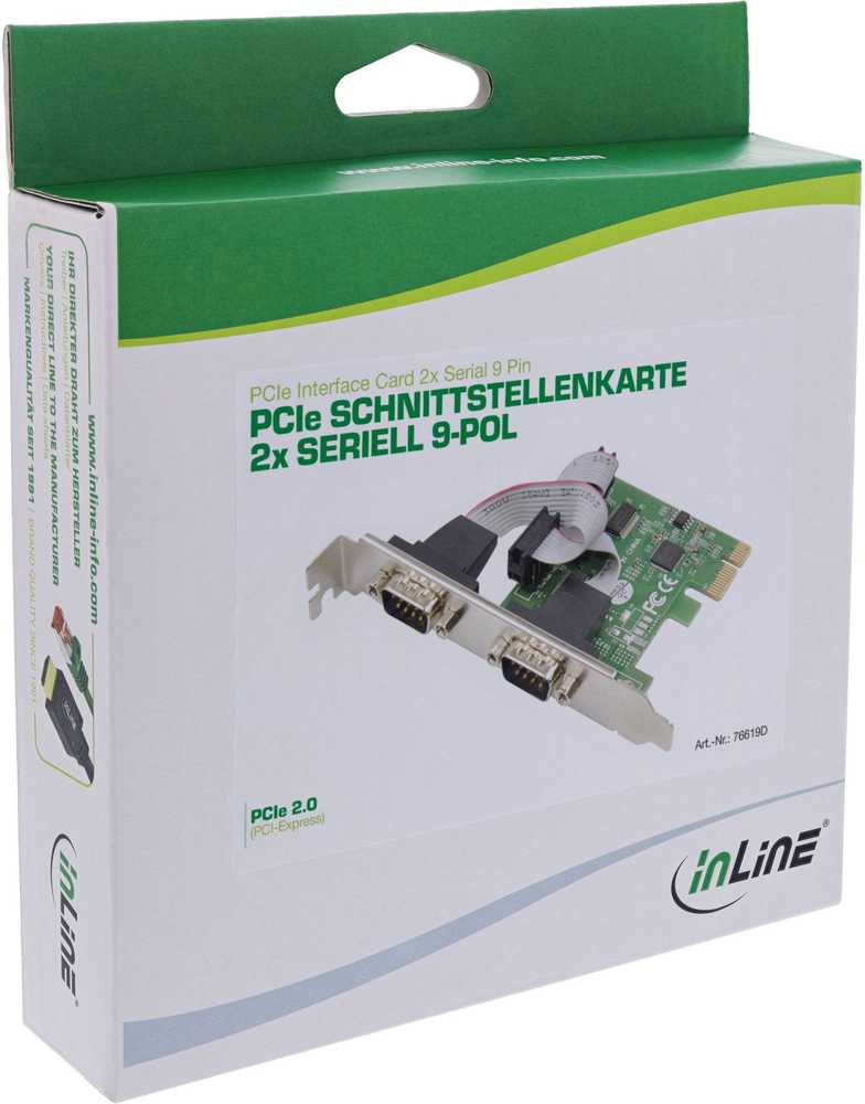 „InLine ®“ valdiklio plokštė, 2x serijinis RS-232, PCIe, AX99100, žemo profilio