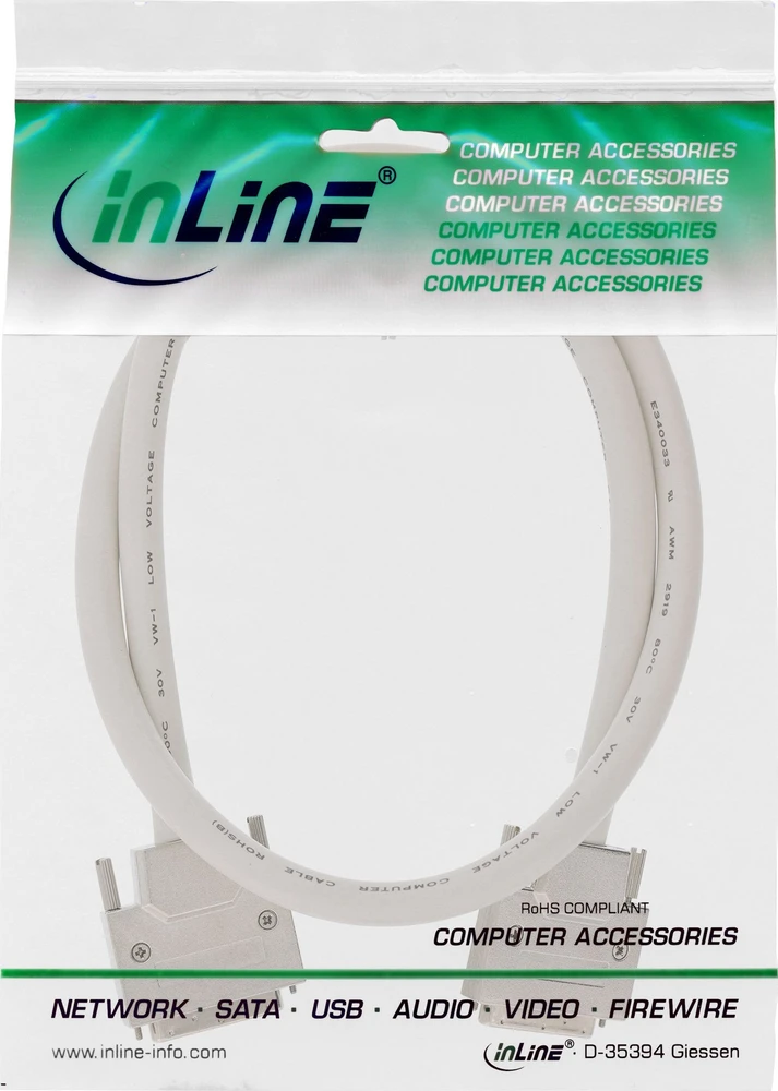 InLine® SCSI U320 kabelis, 68 kontaktų micro Centronics (VHD) vyriškas / vyriškas, 3 m