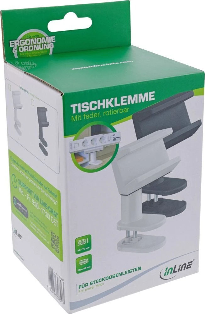 InLine® stalo gnybtas lizdo juostelei, pasukamas, spyruoklinis spaustukas, juodas