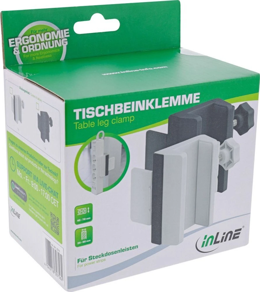 InLine® Stalo kojelės spaustukas lizdo juostelei, varžtinis spaustukas, baltas
