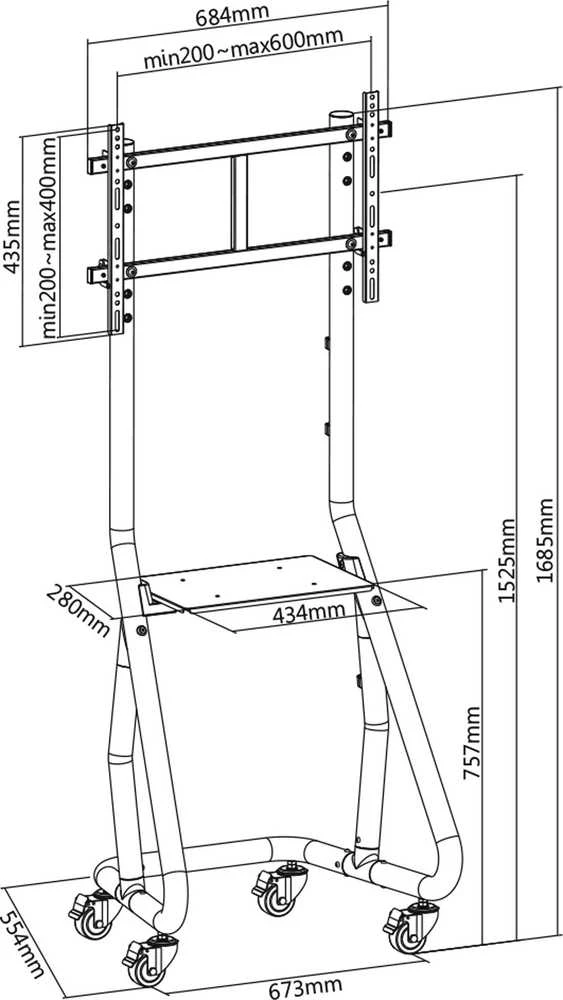 Laikiklis „InLine ®“ televizoriaus vežimėlis, skirtas LED televizoriams, kurių įstrižainė 37–80 colių (94–203 cm), maks. 80 kg