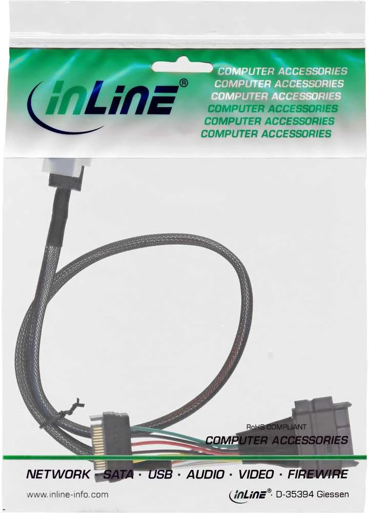InLine® U.2 jungiamasis kabelis, SSD su U.2 (SFF-8639) į SFF-8643 + maitinimas, 0,75 m