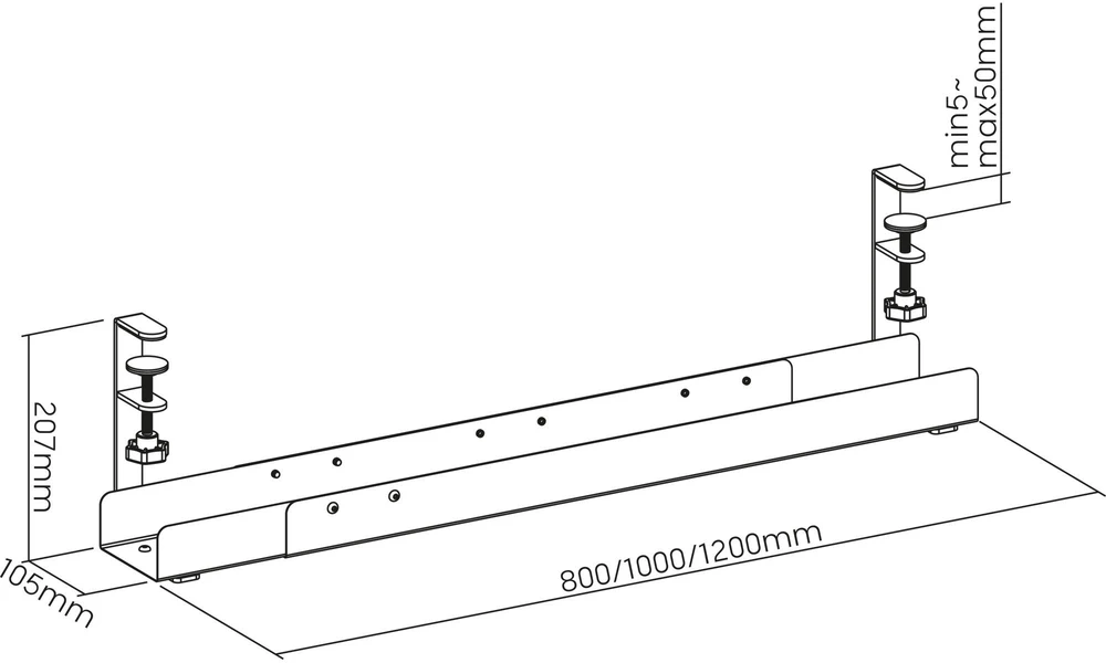 „InLine®“ universalus kabelio kreipiamasis bėgelis, 3 lygiai, 80/100/120 cm, montavimui po stalu, su varžtiniais spaustukais, juodas