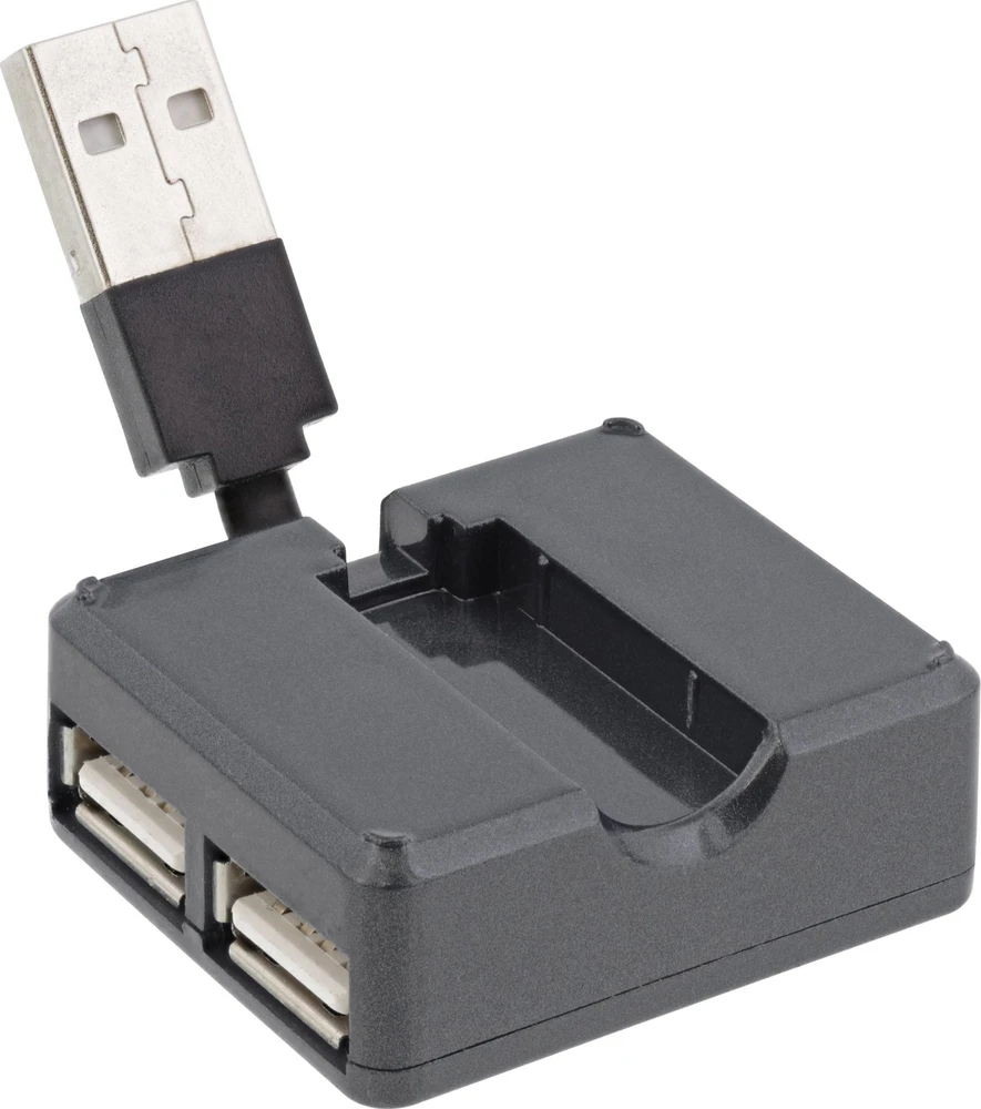 InLine® USB 2.0 4 prievadų šakotuvas, USB-A kištukas iki 4x USB-A lizdas, juodas, 4 cm, plonas dizainas