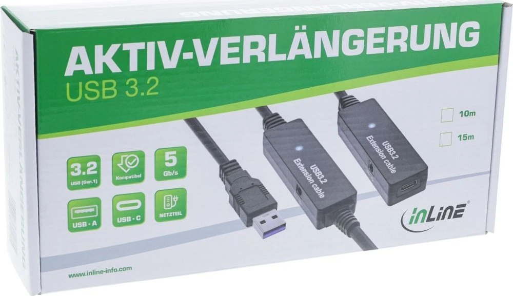 InLine® USB 3.2 Gen.1 aktyvus plėtinys, USB-A kištukas į USB-C lizdą, 10 m