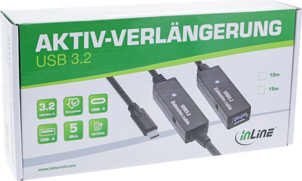 InLine® USB 3.2 Gen.1 aktyvus plėtinys, USB-C kištukinis USB-A lizdas, 15 m