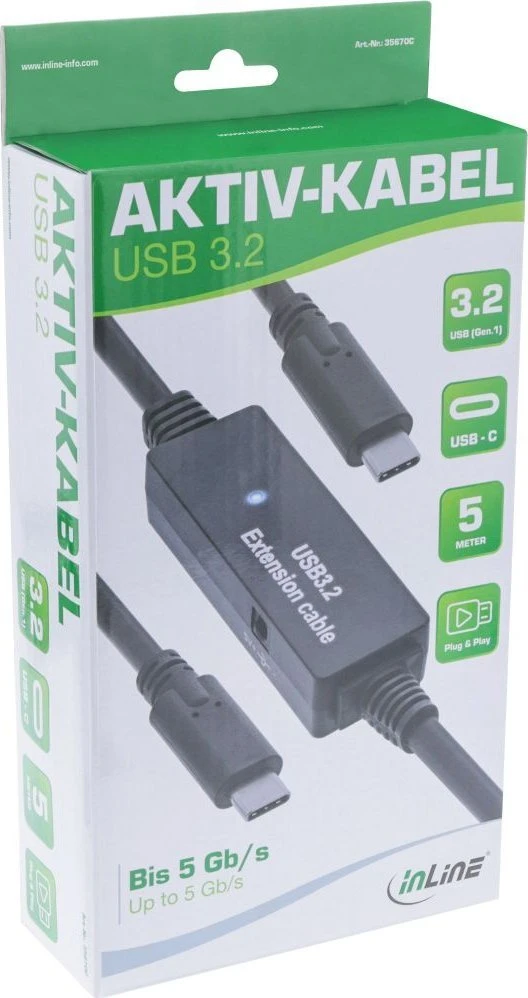InLine® USB 3.2 Gen.1 aktyvusis kabelis, USB-C kištukas su USB-C kištuku, 5 m