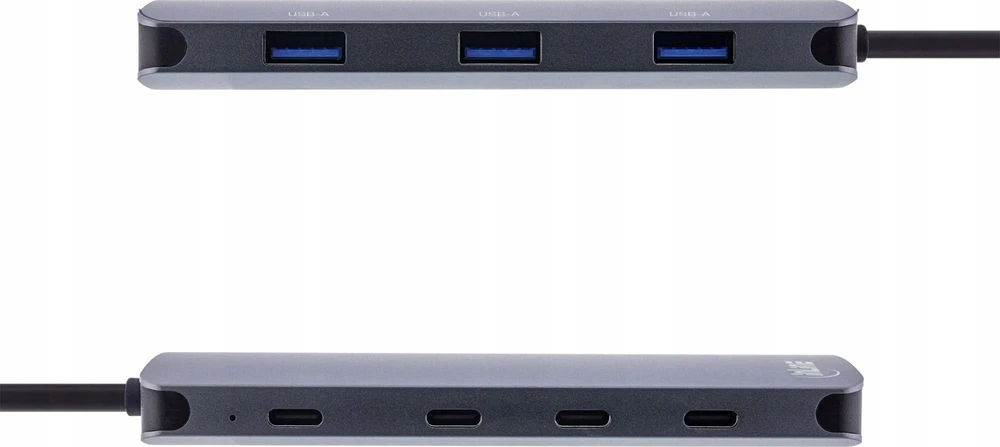 InLine® USB 3.2 Gen.2 Hub, 4x USB-C + 3x USB-A, PD 100W, aliuminis, pilka