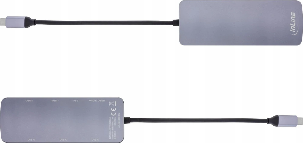 InLine® USB 3.2 Gen.2 Hub, 4x USB-C + 3x USB-A, PD 100W, aliuminis, pilka
