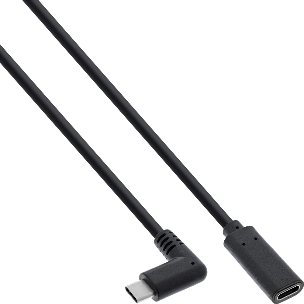 InLine® USB 3.2 kabelis, C tipo kištukas kampu į moterišką, juodas, 0,5 m
