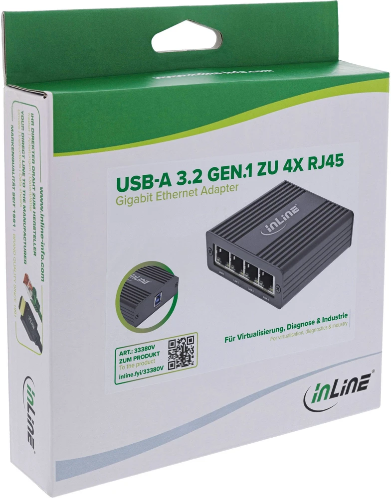 InLine USB-A 3.2 Gen.1 į 4x RJ45 Gigabit Ethernet adapteris