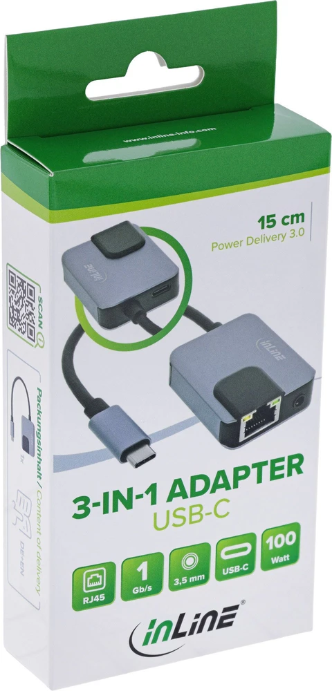 InLine® USB-C 3-in-1 adapteris, Gigabit, garso, PD 3.0