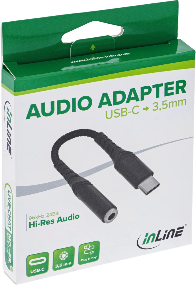 „InLine“ USB-C garso adapteris į 3,5 mm lizdą DAC 15 cm