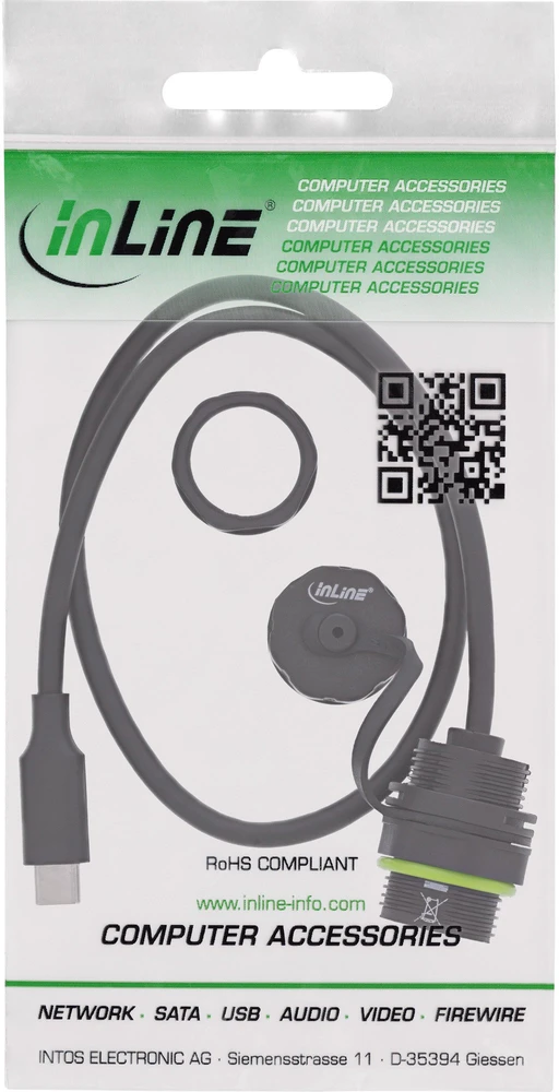 InLine USB-C kabelio jungtis IP68 ekranuotas lizdas kištukui 50cm