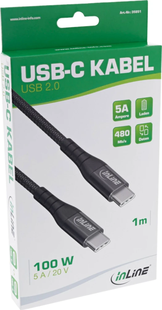Inline USB laido kabelis USB-C - USB-C 2 m, juodas (35852)