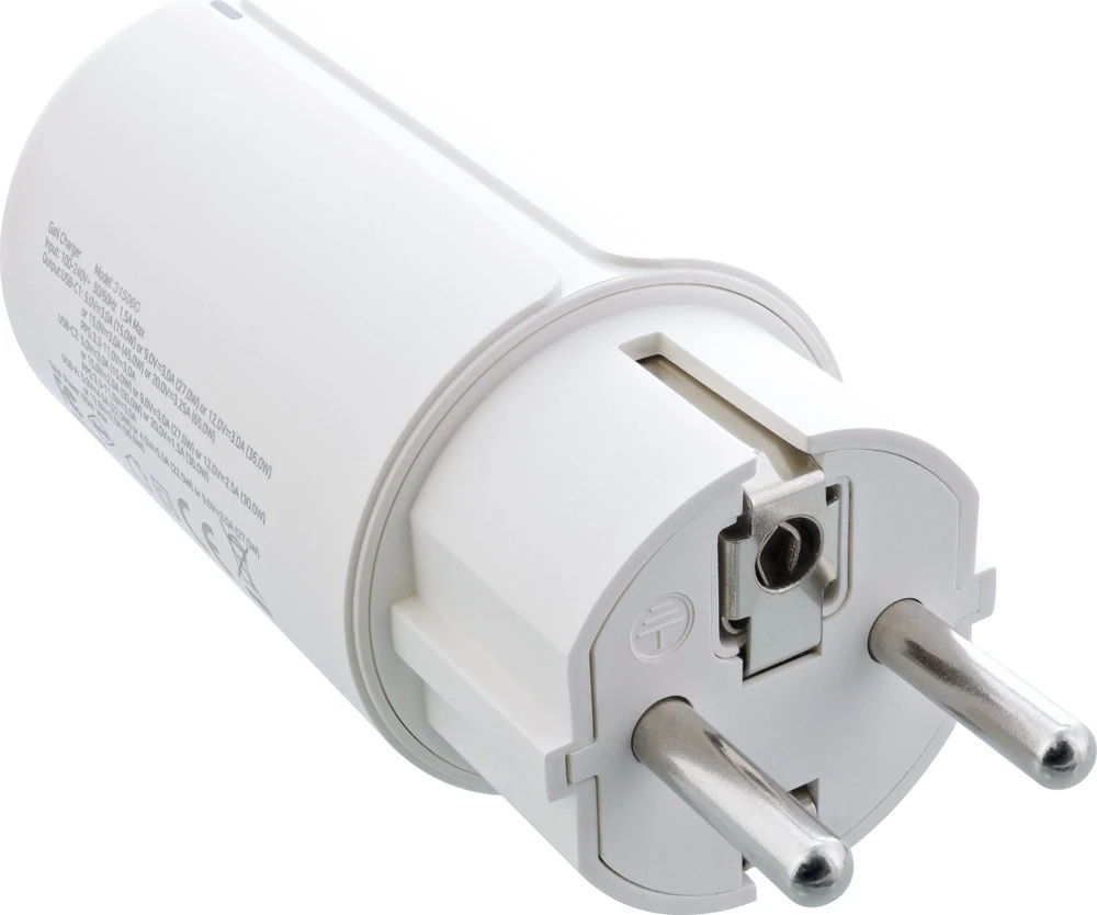 InLine® USB PD maitinimo šaltinis, GaN įkroviklis, 3 prievadų, dvigubas USB-C + USB-A, 65 W, baltas
