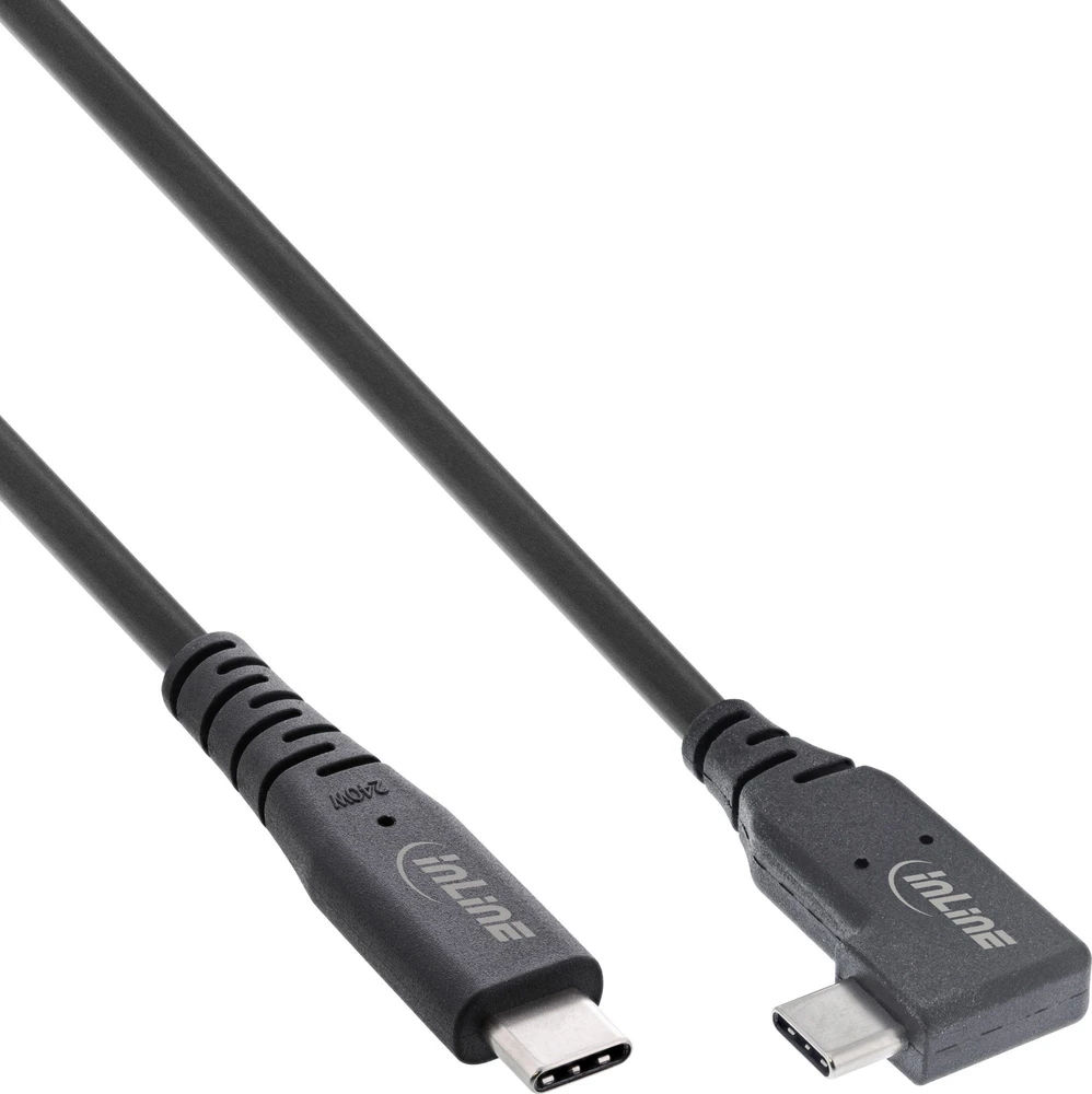 InLine® USB4 kabelis, USB Type-C, viena pusė kampu, PD 240W, 8K60Hz, TPE juodas, 2m