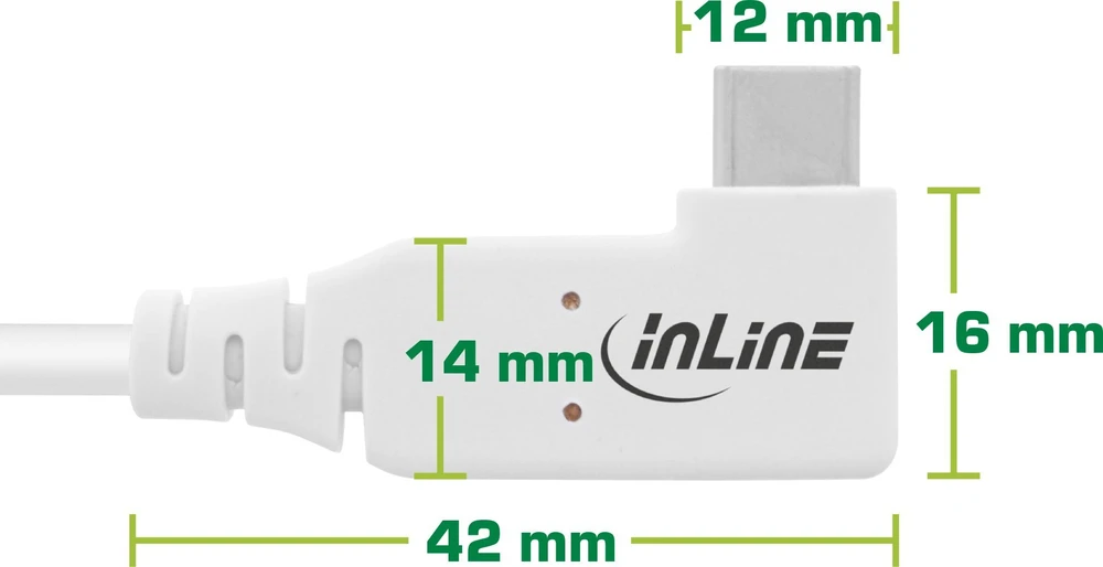 „InLine ®“ USB4 laidas, USB C tipo, viena pusė kampuota, PD 240 W, 8K60 Hz, TPE baltas, 2 m