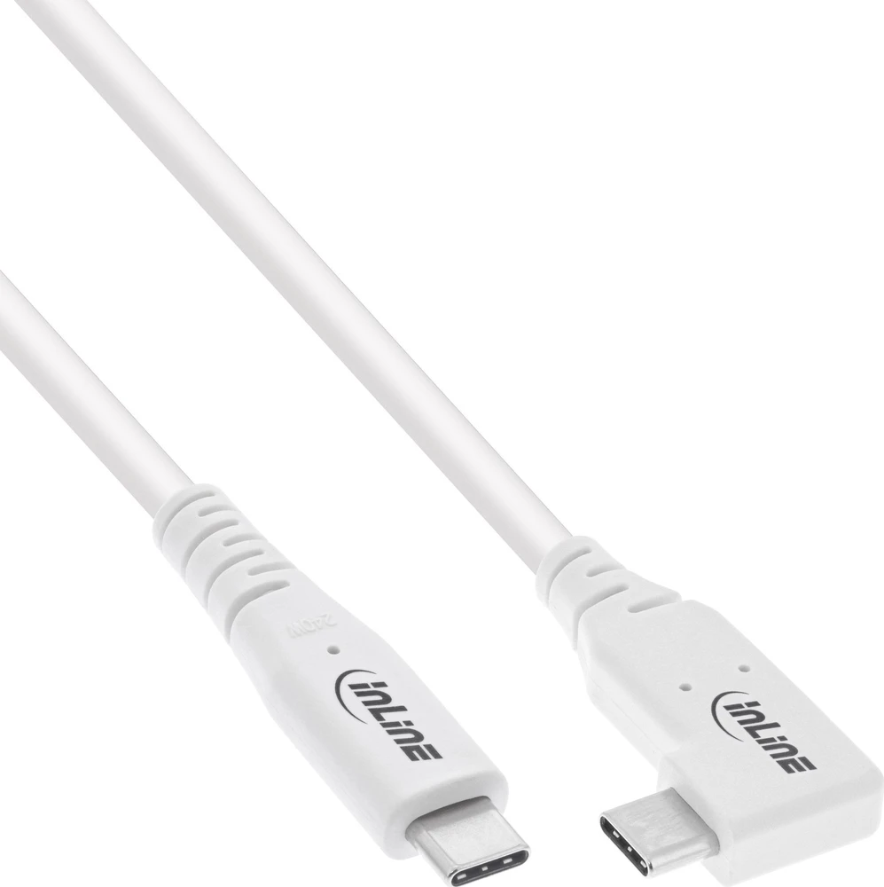 „InLine ®“ USB4 laidas, USB C tipo, viena pusė kampuota, PD 240 W, 8K60 Hz, TPE baltas, 2 m