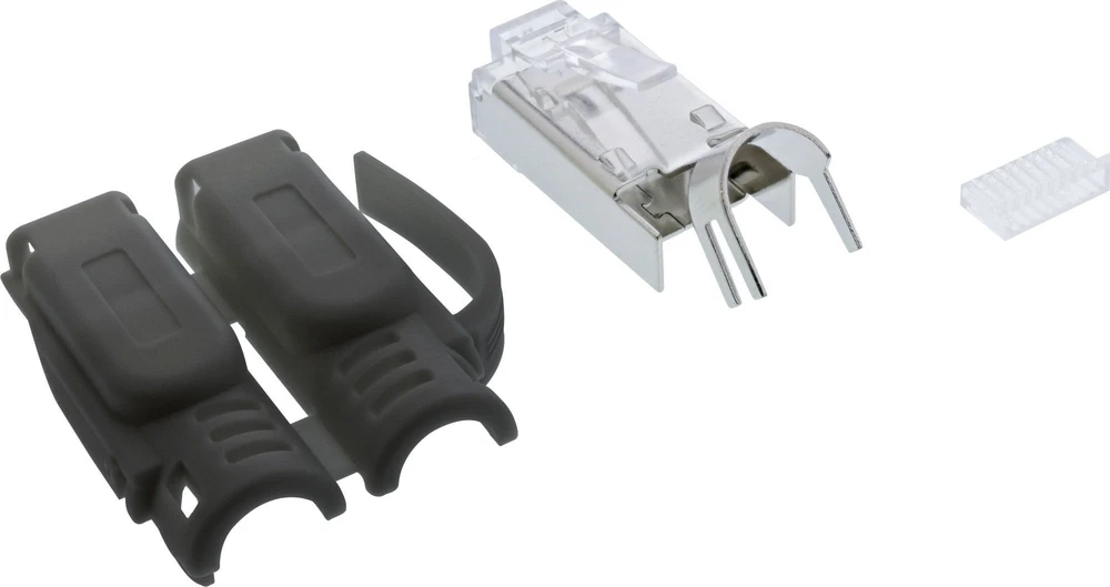 InLine® užspaudžiami kištukai Cat.6A RJ45 ekranuoti, su apsauga nuo lenkimo ir įkišimo kreiptuvu, juodi, 100vnt. pakuotė