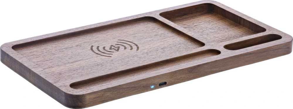 „InLine ® WoodCharge“ dėklas su integruotu „Qi“ įkrovimo paviršiumi iš riešutmedžio