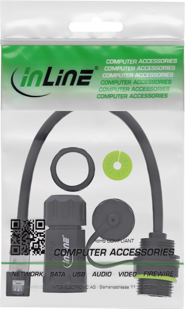 InLine Cat.6A kabelio jungtis IP68 RJ45 lizdas į kištuką 20cm