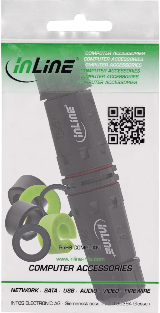 InLine IP68 kabelių jungtis, 3 polių, 2 krypčių, M20, juoda