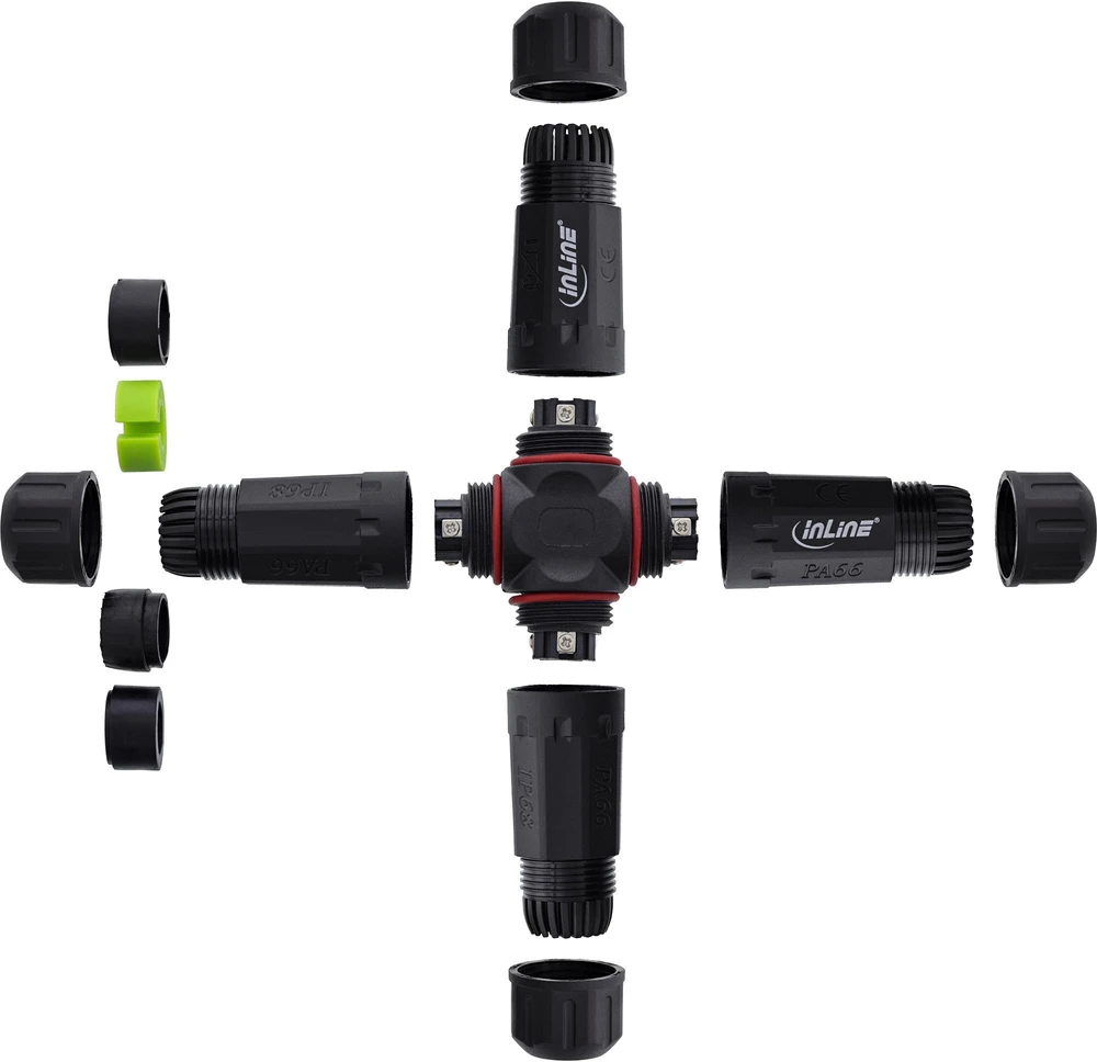 InLine Kabelio jungtis IP68 3 polių 4 krypčių M20 juoda