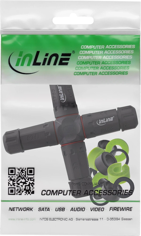 InLine Kabelio jungtis IP68 3 polių 4 krypčių M20 juoda