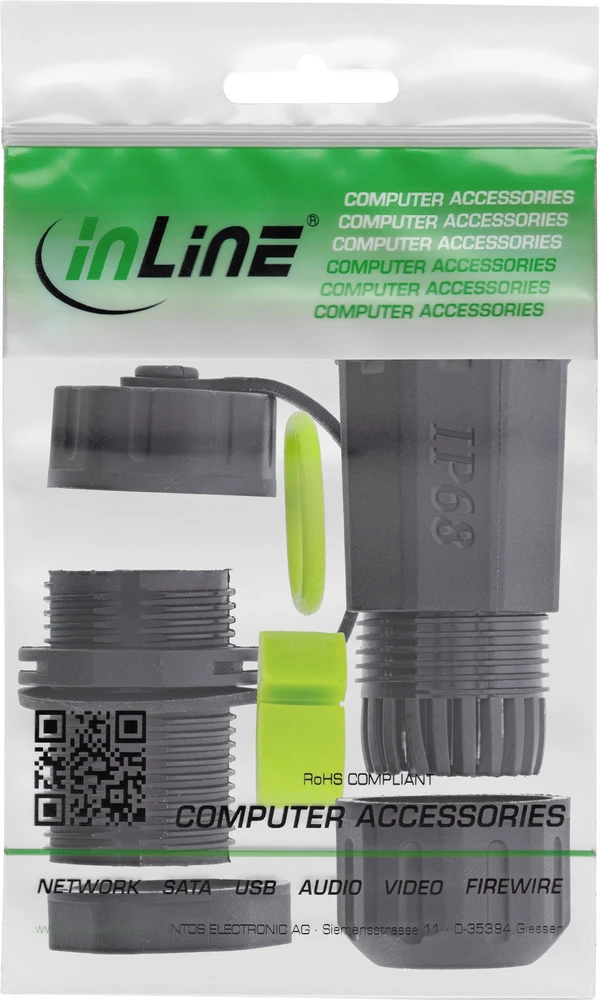 InLine Trumpa kabelinė jungtis Cat.6A IP68 2x RJ45 ekranuotas lizdas