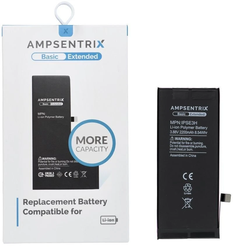 Inne „Oem AmpSentrix Basic“ baterija, skirta „iPhone SE 2022“ (didelės talpos 2200 mAh)